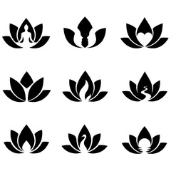 Naklejka premium Elegant Lotus Flower Silhouette Icon for Spa and Wellness