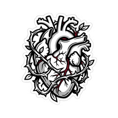 Obraz premium Stylized anatomical heart entwined with thorny vines
