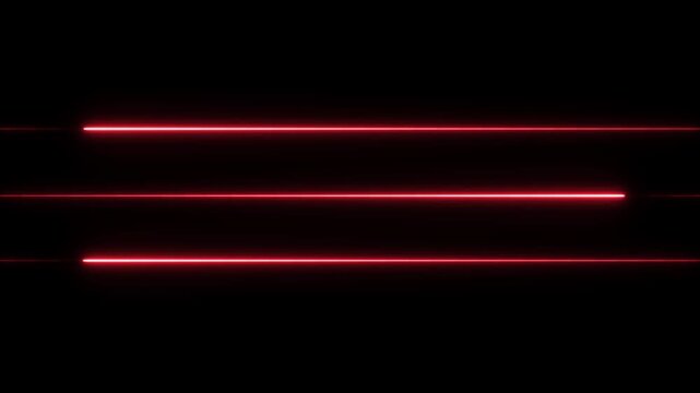 Three parallel horizontal glowing red neon light lines on a solid black background