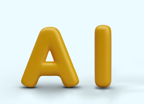 Text symbol, icon, sign of artificial intelligence. Vector lettering composition on colored background. Modern technologies, innovative service. Assistant in cyberspace, virtual world