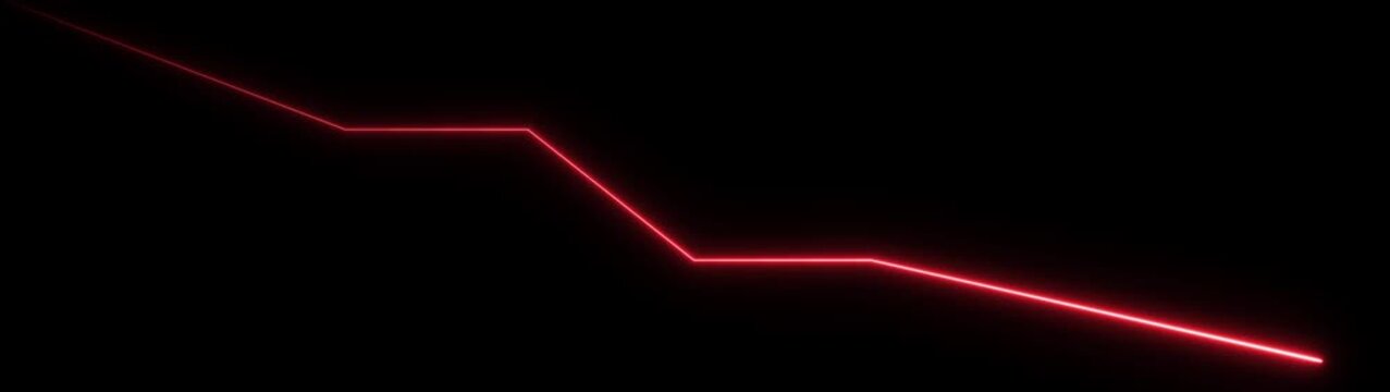 Glowing red neon line graph trending downwards on black background