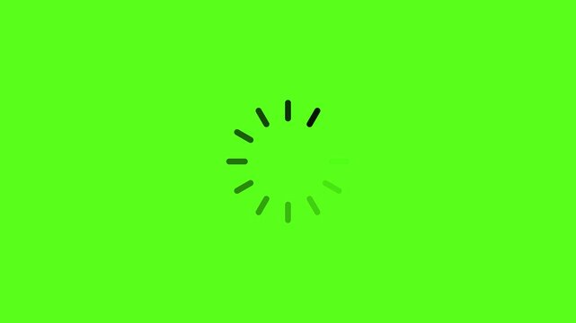 Dark green circular loading spinner with twelve segments on a bright green background