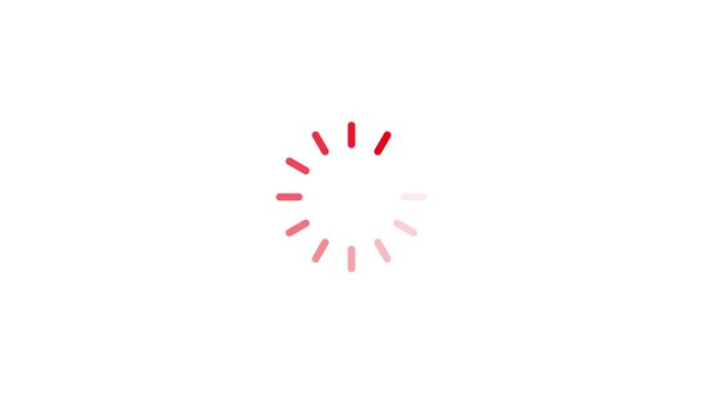 Red circular loading spinner with twelve segments on a white background