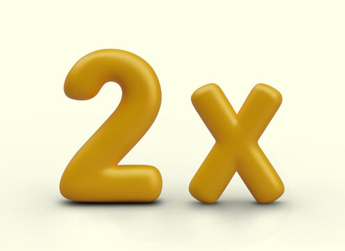 Concept of doubling. Faster speed, increased amount, power, rate. Vector mathematical signs in 3D style. Golden symbols for web concepts, options, service