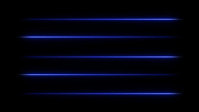 Horizontal glowing blue neon light bars arranged in parallel rows on a dark black background
