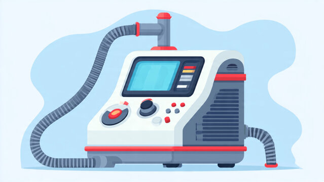 Modern medical ventilator device with digital display and flexible tubing in hospital setting