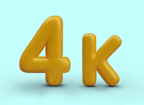 Concept of four thousand. Modern mark, symbol for video quality. Number of subscribers. 4K, ultra HD. Festive template of golden symbols on blue background