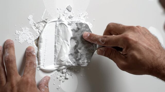 Person applying white paste with trowel