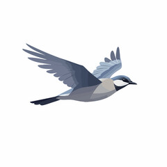 Minimalist vector illustration of a grey and blue bird in flight isolated on a white background © Mariposa1818