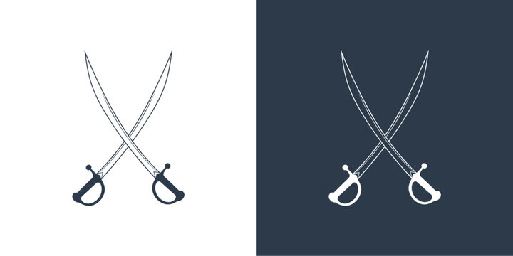 Minimalist crossed sabers swords logo icon set.