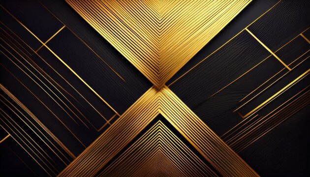 golden geometric lines interlocking on dark background for luxury abstract concept
