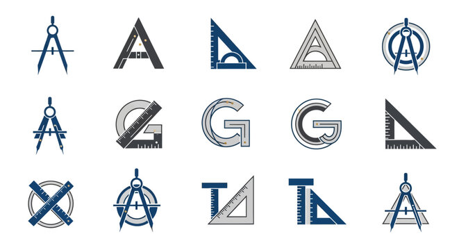 Geometric Tools and Shapes: Compass, Rulers, Triangles, Letters