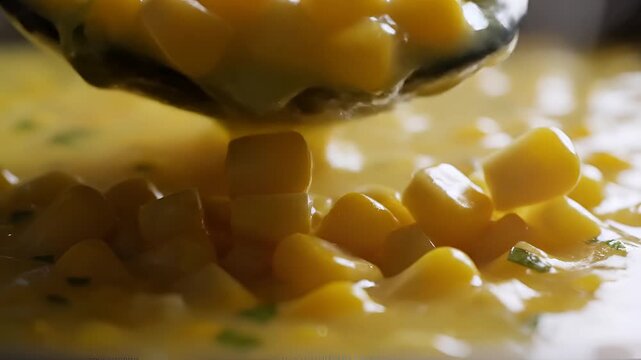 Delicious Creamy Corn Chowder Close Up Shot.
