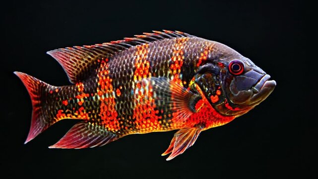 Close-up of tropical fish swimming, aquatic pet life.