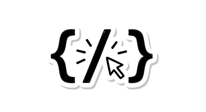 Coding icon with cursor clicking on slash inside curly braces