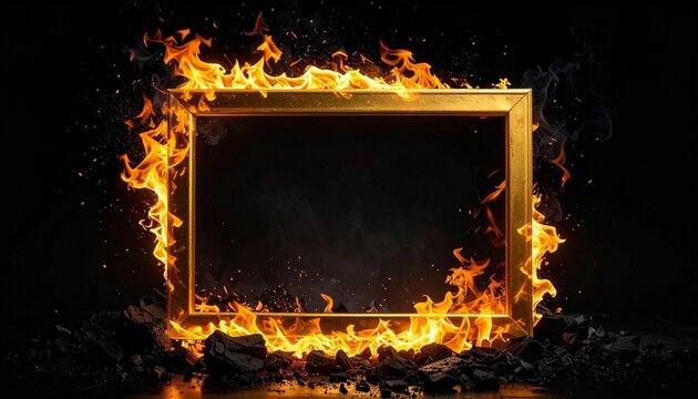 Golden frame engulfed in flames