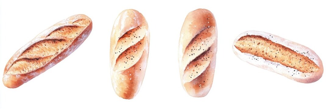 Assorted Loaves of Fresh Baked Bread Set on White Background