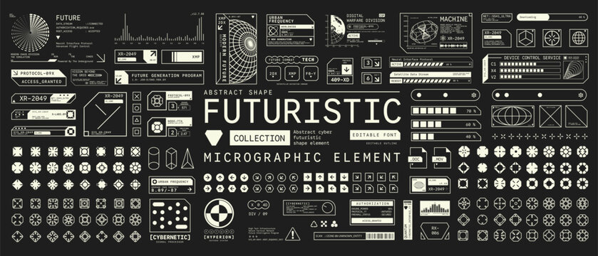 Set of Micrographic element Futuristic UI Cyber Futuristic technology cyberpunk Collection graphic vector design template