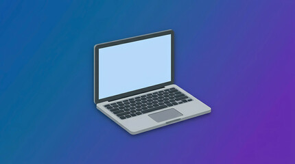 Fototapeta premium Open silver laptop on vibrant purple gradient background with blank screen