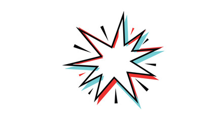 Fototapeta premium Comic book style starburst explosion icon with red and cyan color outlines for a retro pop art graphic effect.