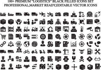 Obraz premium Premium logistics line icons set. Perfect for websites, mobile apps, presentations, infographics, logistics companies,e-commerce platforms,and business projects.Fully editable vector,easy to customize