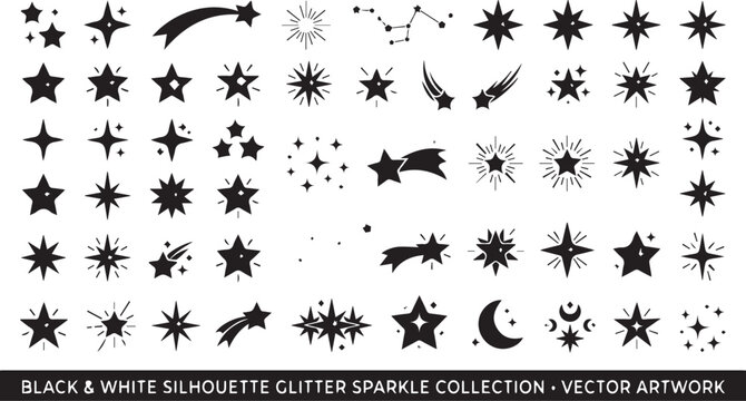 Versatile black star and sparkle silhouette vector set with sparkles silhouette collection celestial elements constellation creative illustration decorative ornaments