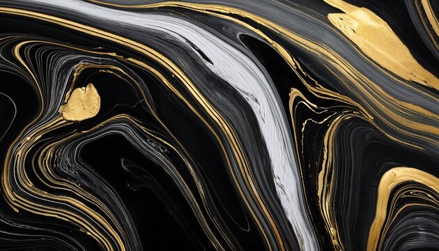 Monocolor Alcohol Ink Marbling Raster Background Liquid Waves And Stains Black And Gold Abstract Fluid Art Acrylic And Oil Paint Flow Monochrome Contemporary Backdrop Black Marble With Golden Vein
