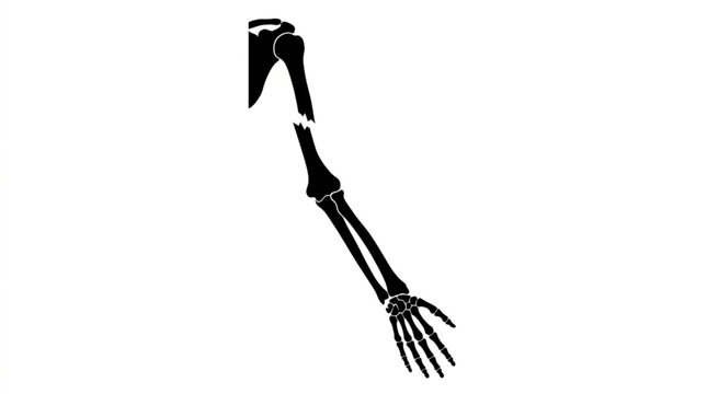 Broken arm bone fracture black silhouette vector illustration isolated on white background.