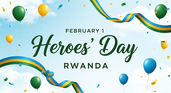Heroes day banner with rainbow and balloons