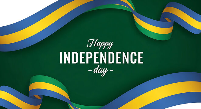 Independence day banner with green yellow blue ribbons