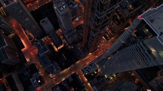 Toronto Downtown Bay Street Dusk Aerial Drone Descent Cinematic 4K