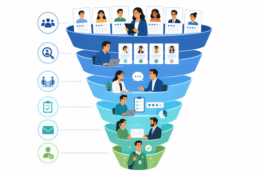 Hiring process recruitment funnel illustration