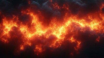 Fototapeta premium Intense flames surge between billowing clouds creating a dramatic cosmic scene at dusk