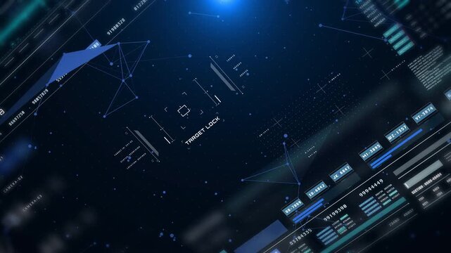 Technology digital futuristic cyberspace data network structure concept. Blue future scifi transmission line rotation view 4k motion background