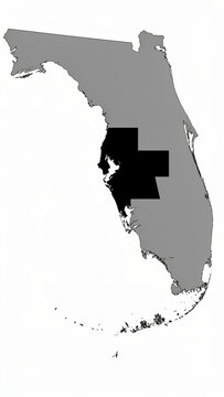 Black highlighted region on map of Florida with gray state background and surrounding states