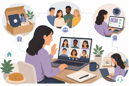 Remote employee onboarding virtual illustration