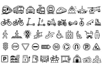 Flat icons set of transportation and road signs © Md. Alamin Mia