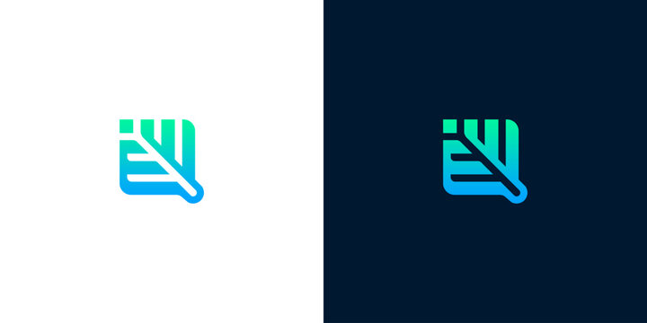 Sleek abstract gradient leaf logo design, blending modern digital lines with vibrant blue-green colors, representing organic growth and technological innovation for branding