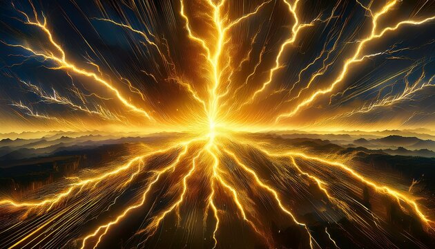 the energy explosion of golden lightning