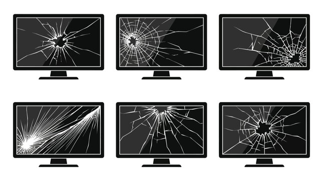 Broken screens on multiple computer monitors.