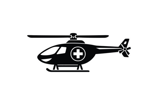Medical rescue helicopter with cross emblem flying