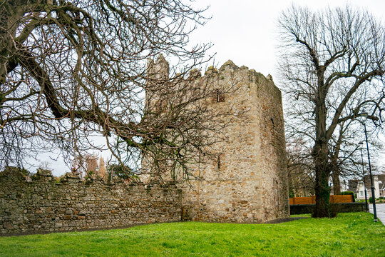 The historic medieval ruins of Monkstown Castle in County Dublin, Ireland