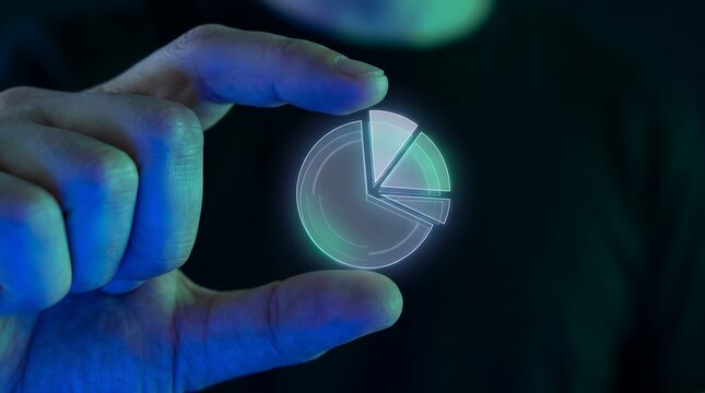 Hand holding pie chart with finger pinch zoom