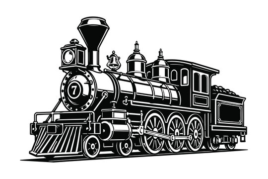 Vintage steam locomotive train illustration