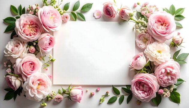 Elegant pink roses framing a blank paper for your special message