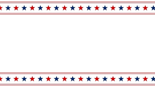American USA patriotic red blue stars border moving frame seamless loop on white background