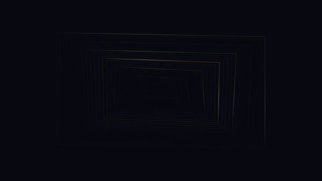 Abstract golden rectangular lines forming a deep geometric tunnel