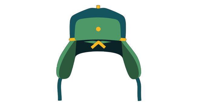 Illustration of Green Winter Ear Flap Hat with Straps.
