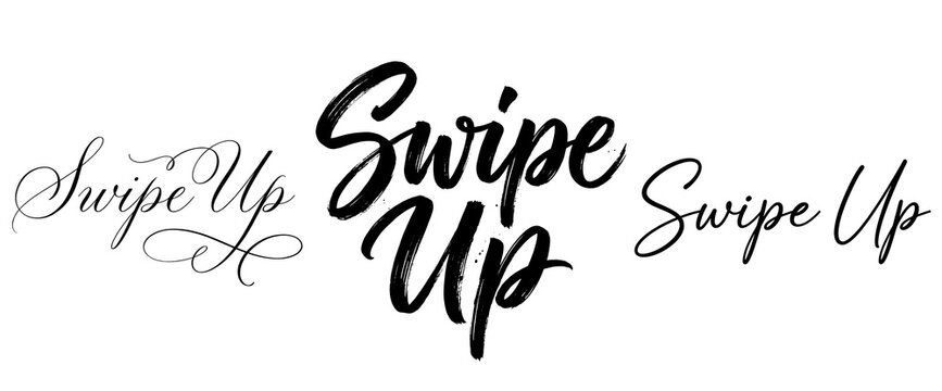 A stylized Swipe Up text on a transparent background for social media use