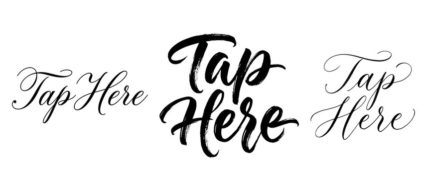 A calligraphic Tap Here sign on transparent background